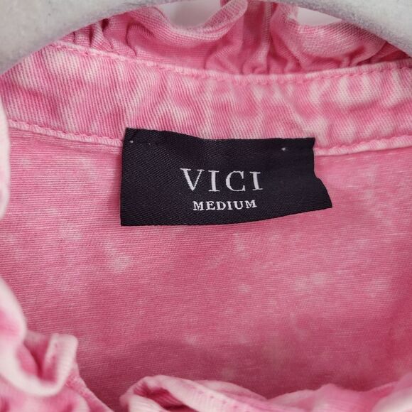 NWOT VICI Pink Ruffle Cap Sleeve Button Up Top Medium - Picture 8 of 10